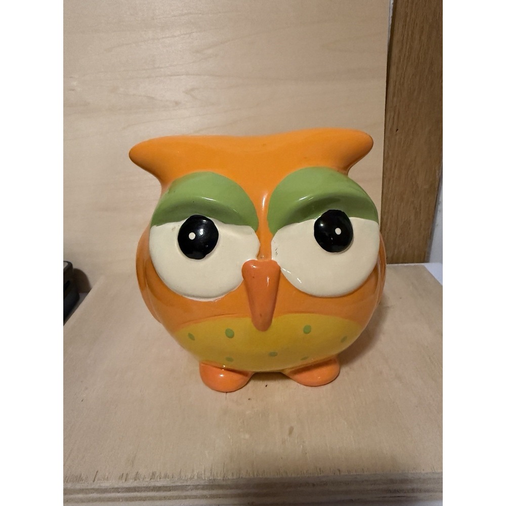 Orange Owl Planter Or Bank Ceramic Polka dots